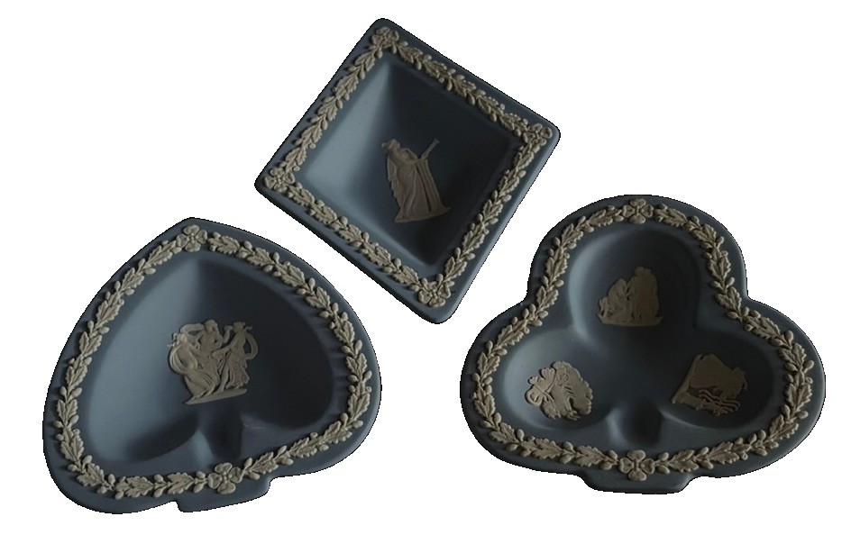 Vintage Wedgwood Blue Jasperware, Set of 3 Card Suit dishes