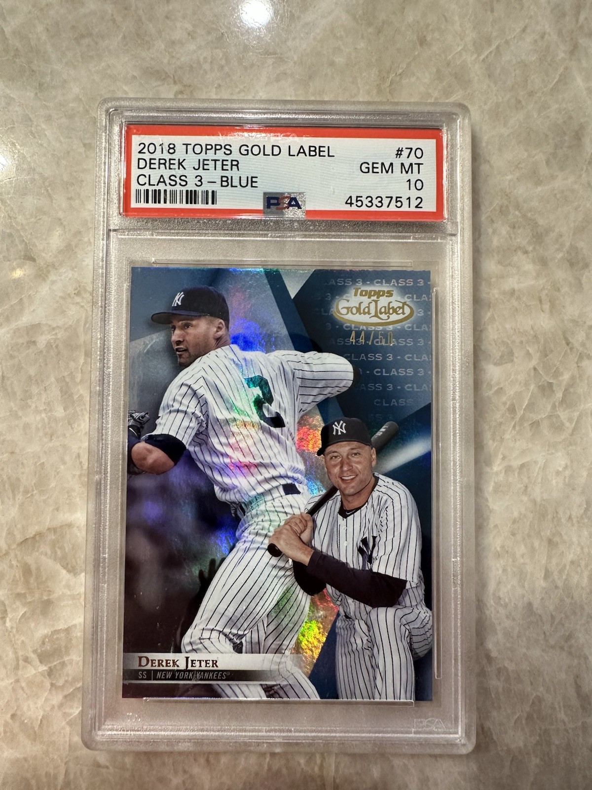2018 Topps Gold Label - Derek Jeter #70 Class 3 Blue /50 New York Yankees PSA 10 2018 Topps Gold Label - Derek Jeter #70 Class 3 Blue /50 New York Yankees PSA 10