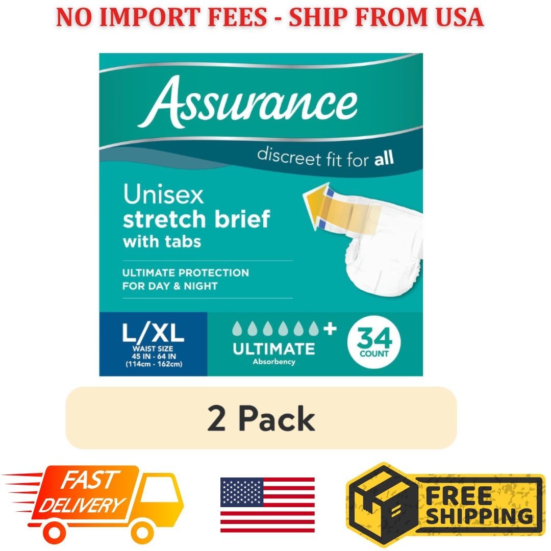 (2 pack) Assurance Unisex Stretch Briefs with Tabs, L/XL, 34 Count