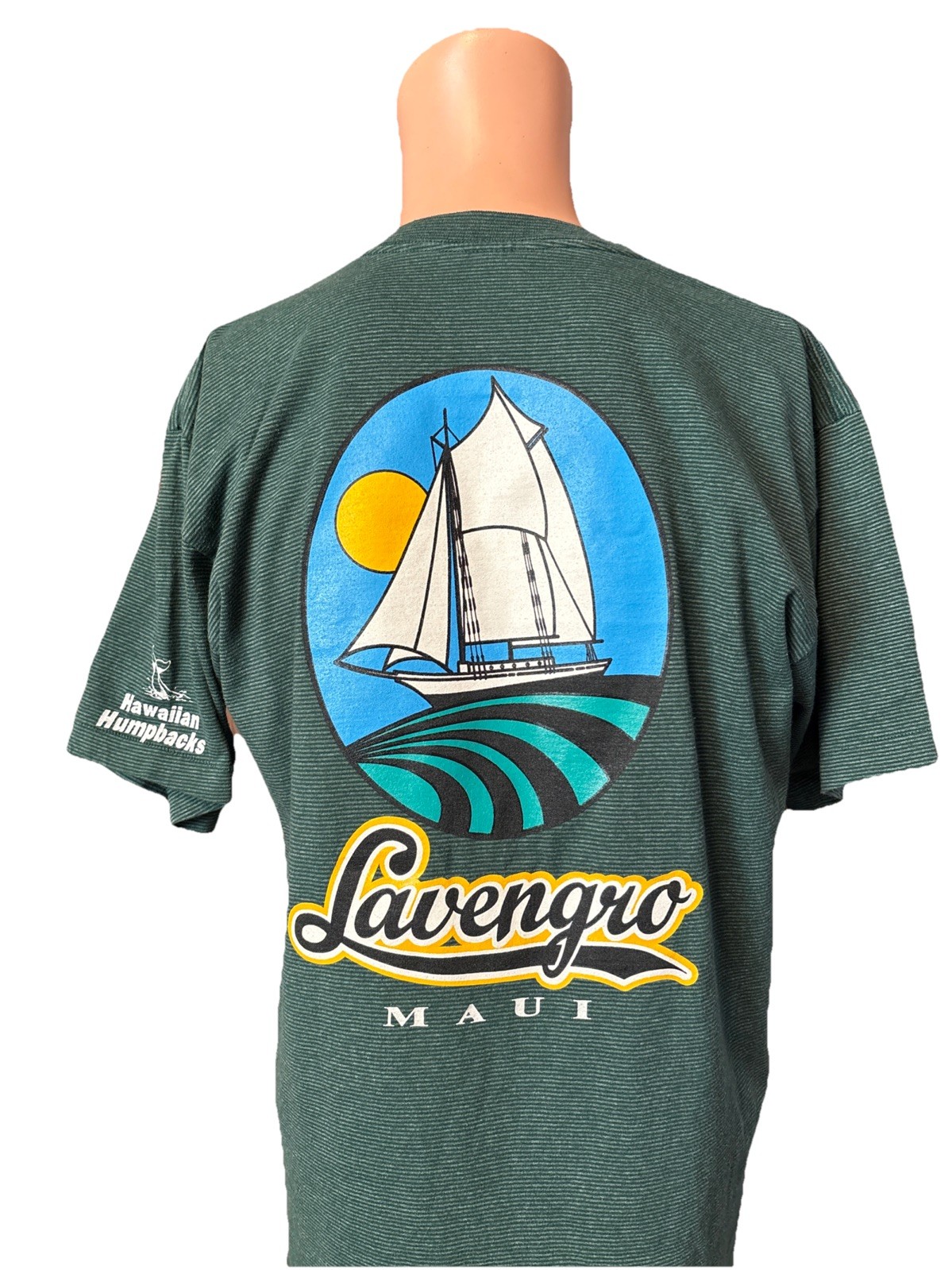 Vintage Lavengro Maui Dark Green Striped Shirt Size Large Mens Belton