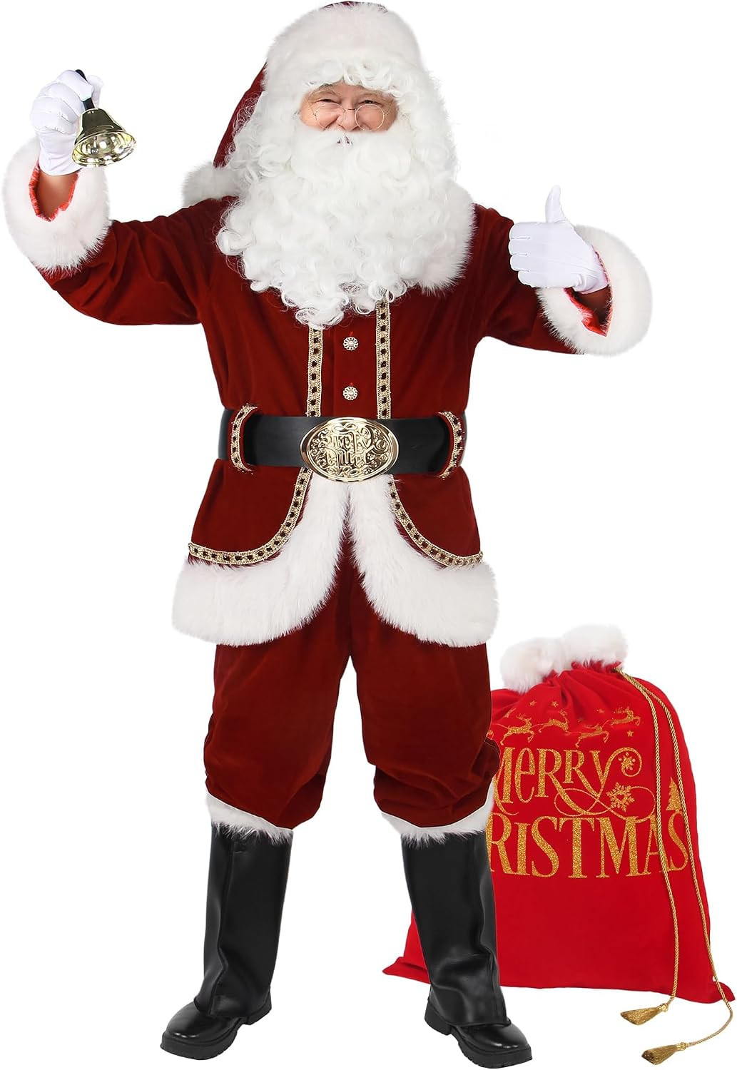 Santa Claus Costume for Men Deluxe Professional Santa Suit Adults 11Pcs Red Mens