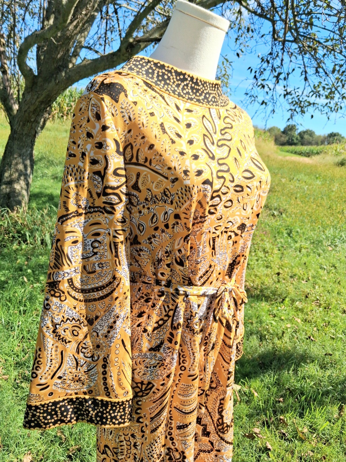 60s Vintage Rare Goldworm Retro Bohemian Print Italian Midi Dress Modern Large 60s Vintage Rare Goldworm Retro Bohemian Print Italian Midi Dress Modern Large