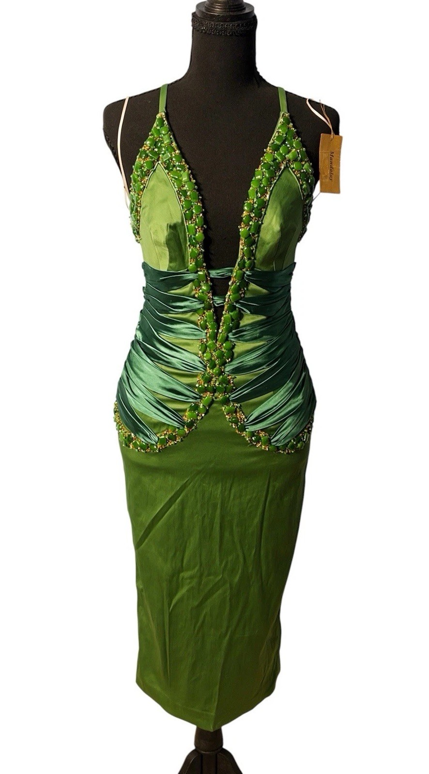 NWT Mandalay Julian Joyce Beaded Embellished Cocktail Dress Jade Green Sz 6