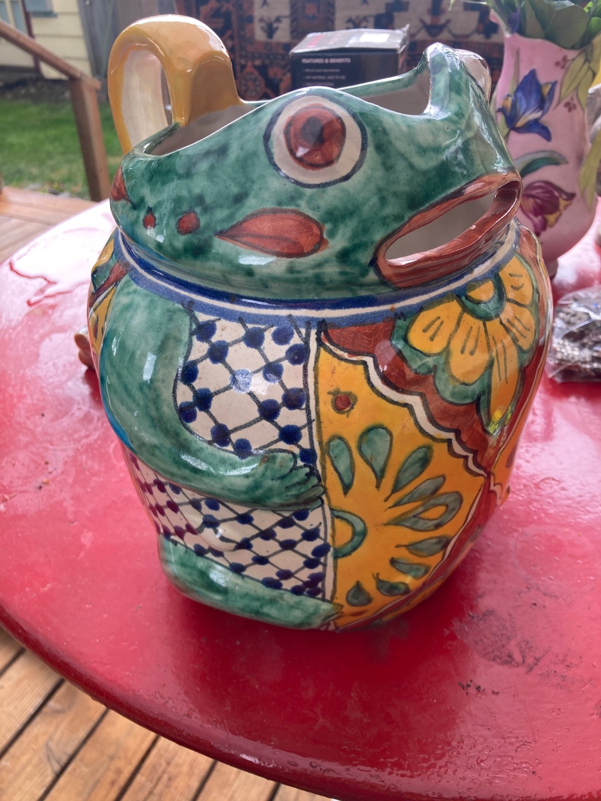 Monster heavy Vtg Talavera Pitcher Mexican Mexico Hand Painted Frog jug 9 Monster heavy Vtg Talavera Pitcher Mexican Mexico Hand Painted Frog jug 9