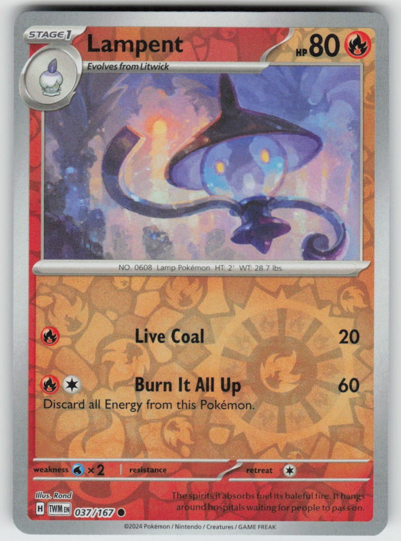 Lampent 037/167 Common Twilight Masquerade Pokemon Reverse Holo Near Mint Lampent 037/167 Common Twilight Masquerade Pokemon Reverse Holo Near Mint