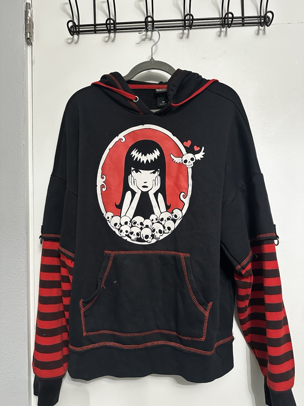 Emily the Strange Hoodie Red and Black Stripes, Size Small, Hot Topic