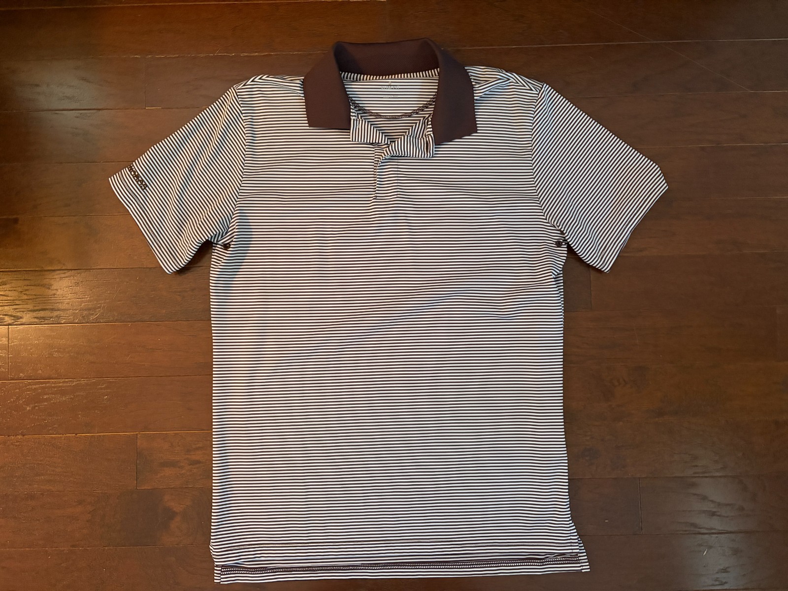Bonobos Golf performance Polo Shirt - Mens Slim Small - Brown & White Striped Bonobos Golf performance Polo Shirt - Mens Slim Small - Brown & White Striped
