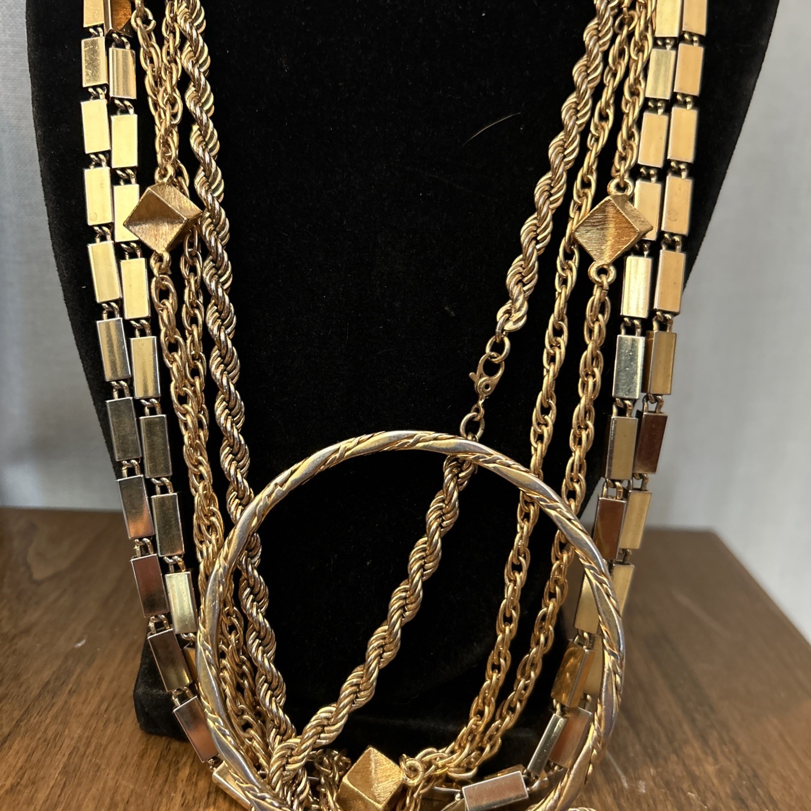 **Vintage Lot** Four 1970’s Signed Monet Gold Tone Necklaces One Bracelet