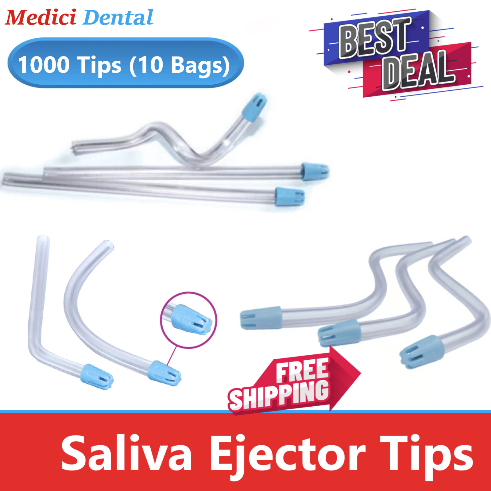 1000 (10 Bags) Dental Saliva Ejectors Ejector Disposable Suction Tips Clear Blue