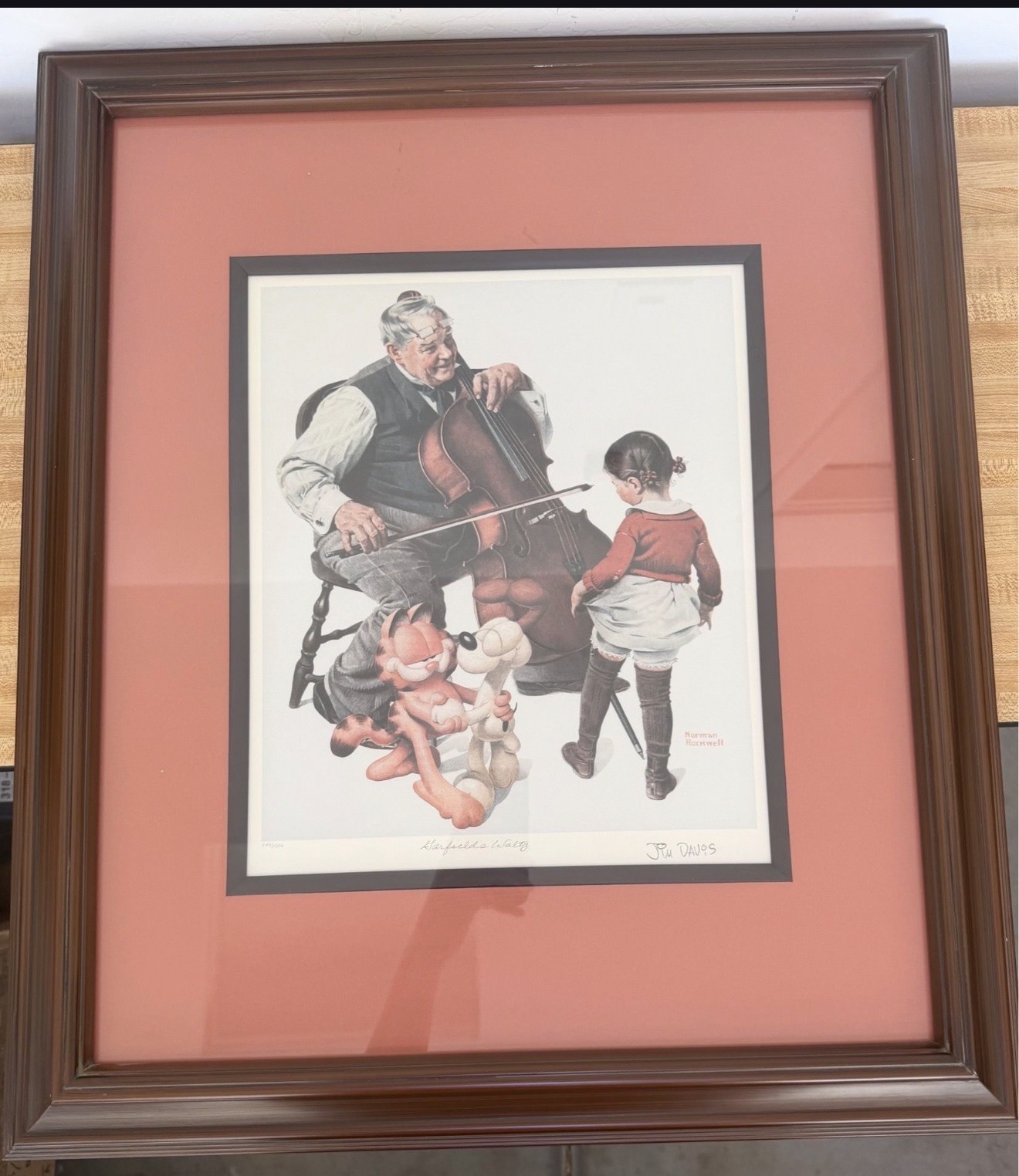 Jim Davis Signed Garfield Waltz Lithograph 847/2500 Framed Garfield Rockwell 
