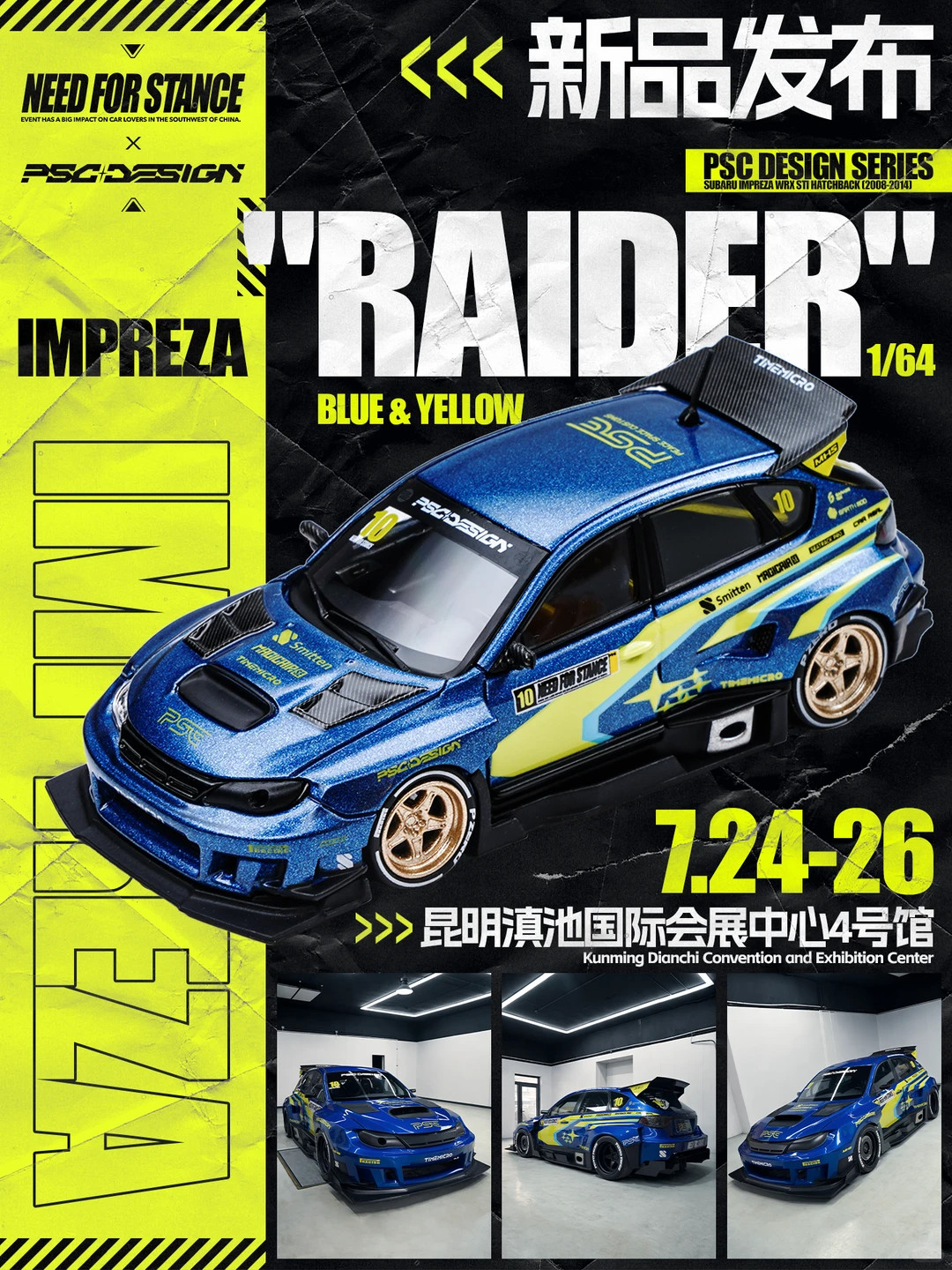 1:64 TimeMicro PSC Design Subaru Impreza WRX Time Attack Rally Blue JDM Model