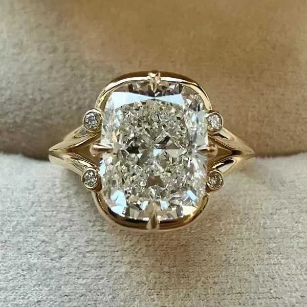 4Ct Cushion Cut Lab Created Diamond Anniversary Gift 14k Yellow Gold Plated Ring