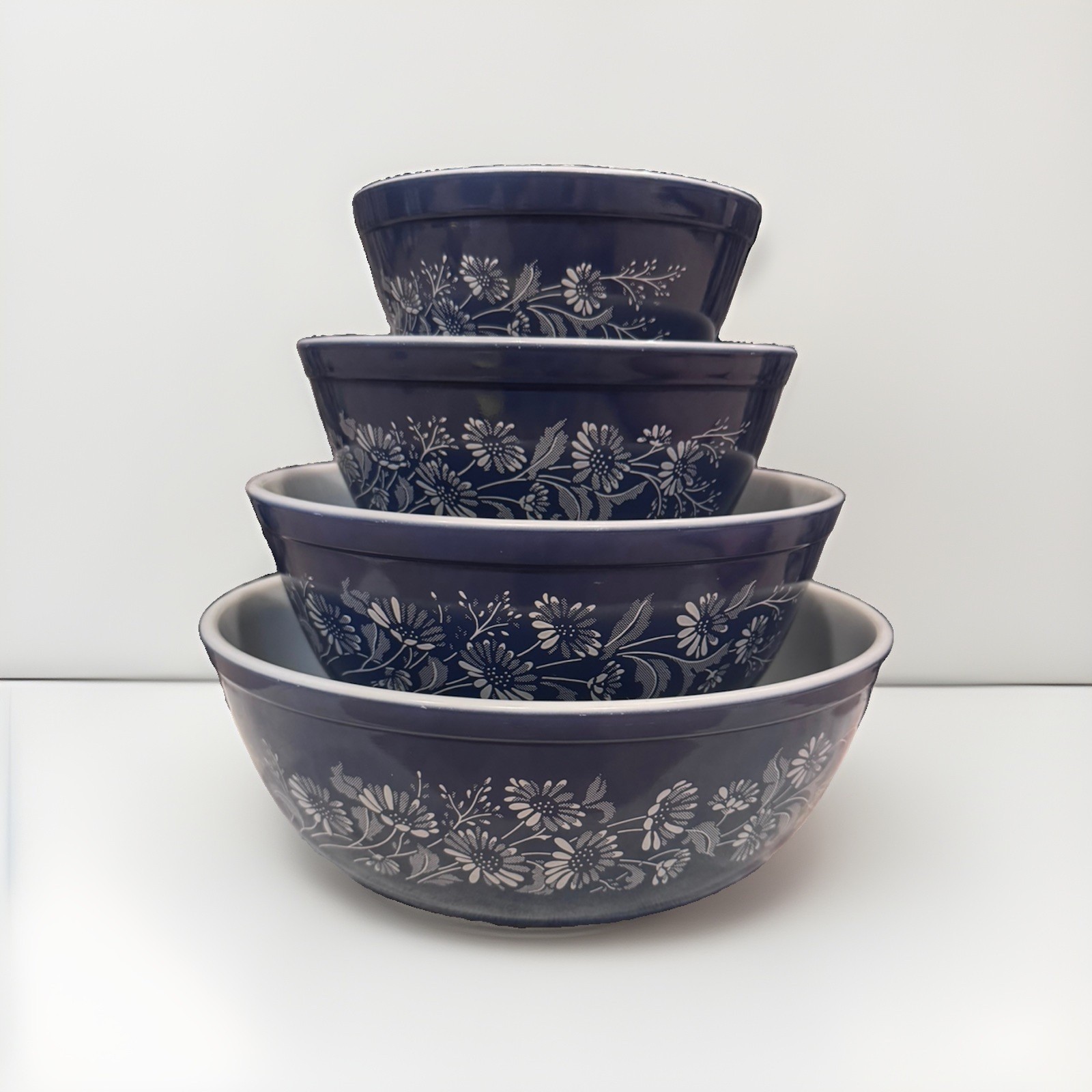 🔥Pyrex Vintage Colonial Mist Mixing Nesting 4 Bowl Set HTF ALL BLUE 💥 