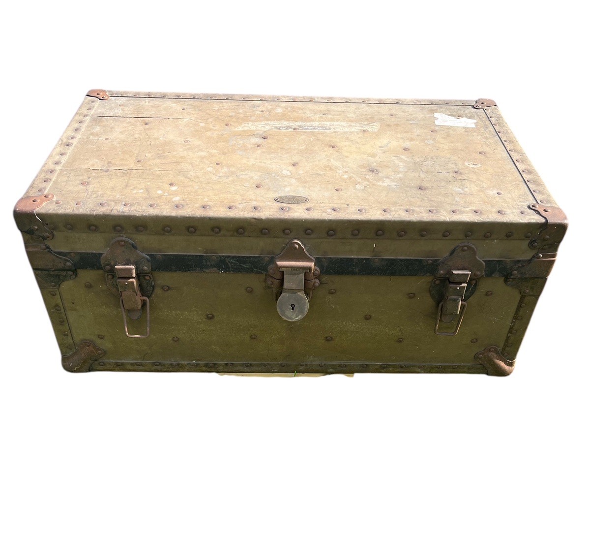 Vintage 1935 U.S. Army Military Footlocker/Trunk by American Hardware Company