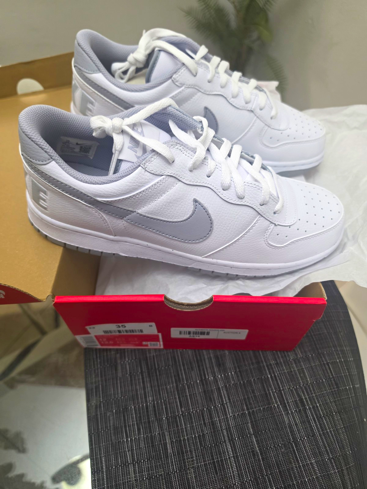 ~ SIZE 12 ~Nike Big Nike Low White Wolf Grey Mens  Shoes Sneakers 355152-106 NEW