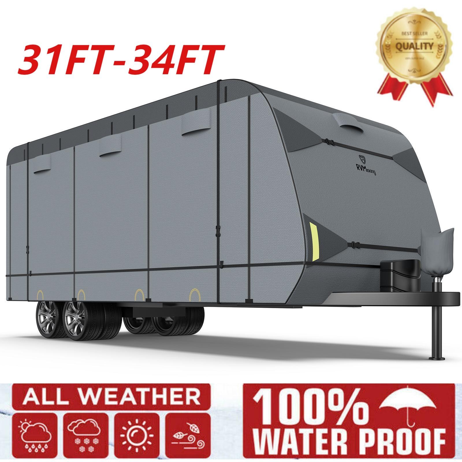 9-Ply Travel Trailer RV Cover Heavy Duty Waterproof Anti-UV Fits Camper 32'-34'