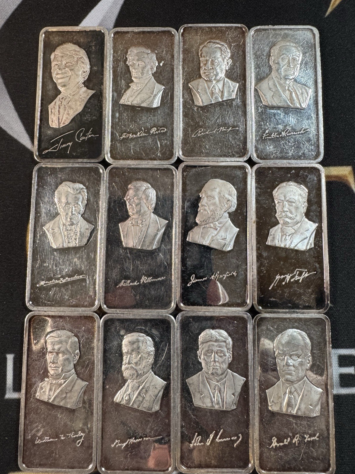 12 Hamilton Mint Presidential 1 oz .999 Silver Bars – 12 Troy Oz Vintage Lot