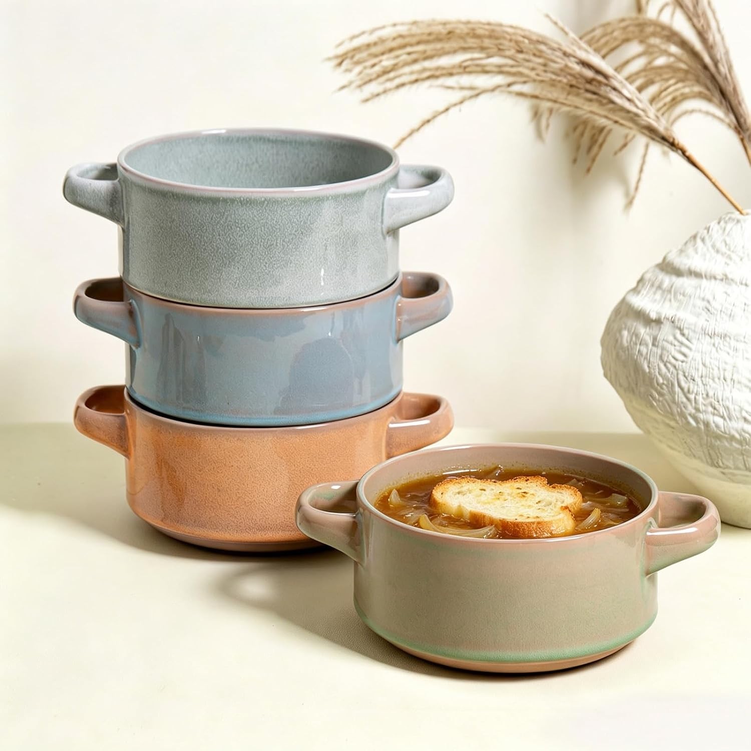 Ceramic Soup Bowls Set of 4 with Handles 30oz Large Oven Safe Bowls Dishwasher Ceramic Soup Bowls Set of 4 with Handles 30oz Large Oven Safe Bowls Dishwasher