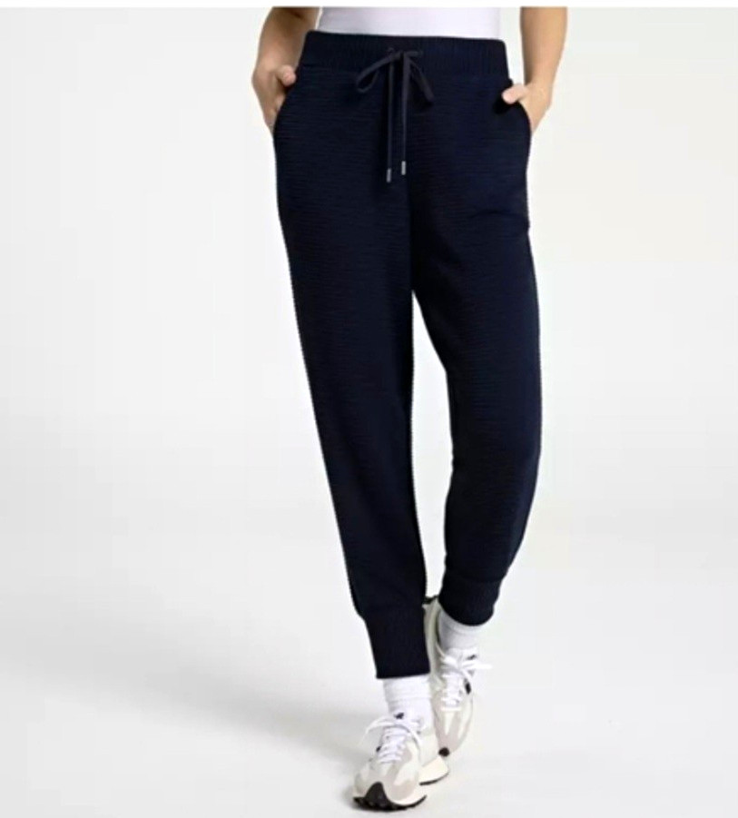 CALIA Elevate Rib High-Rise Ribbed Jogger Pants Black Drawstring MED NWT $78