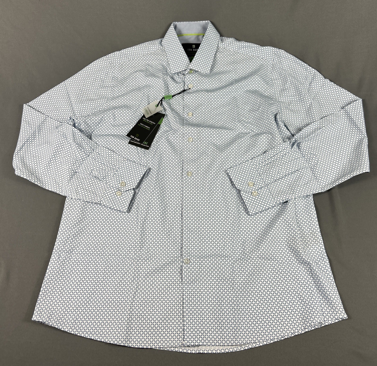 Tom Baine Dress Shirt Slim Performance Large 16-16.5 Blue Polyester NWT MSRP $70