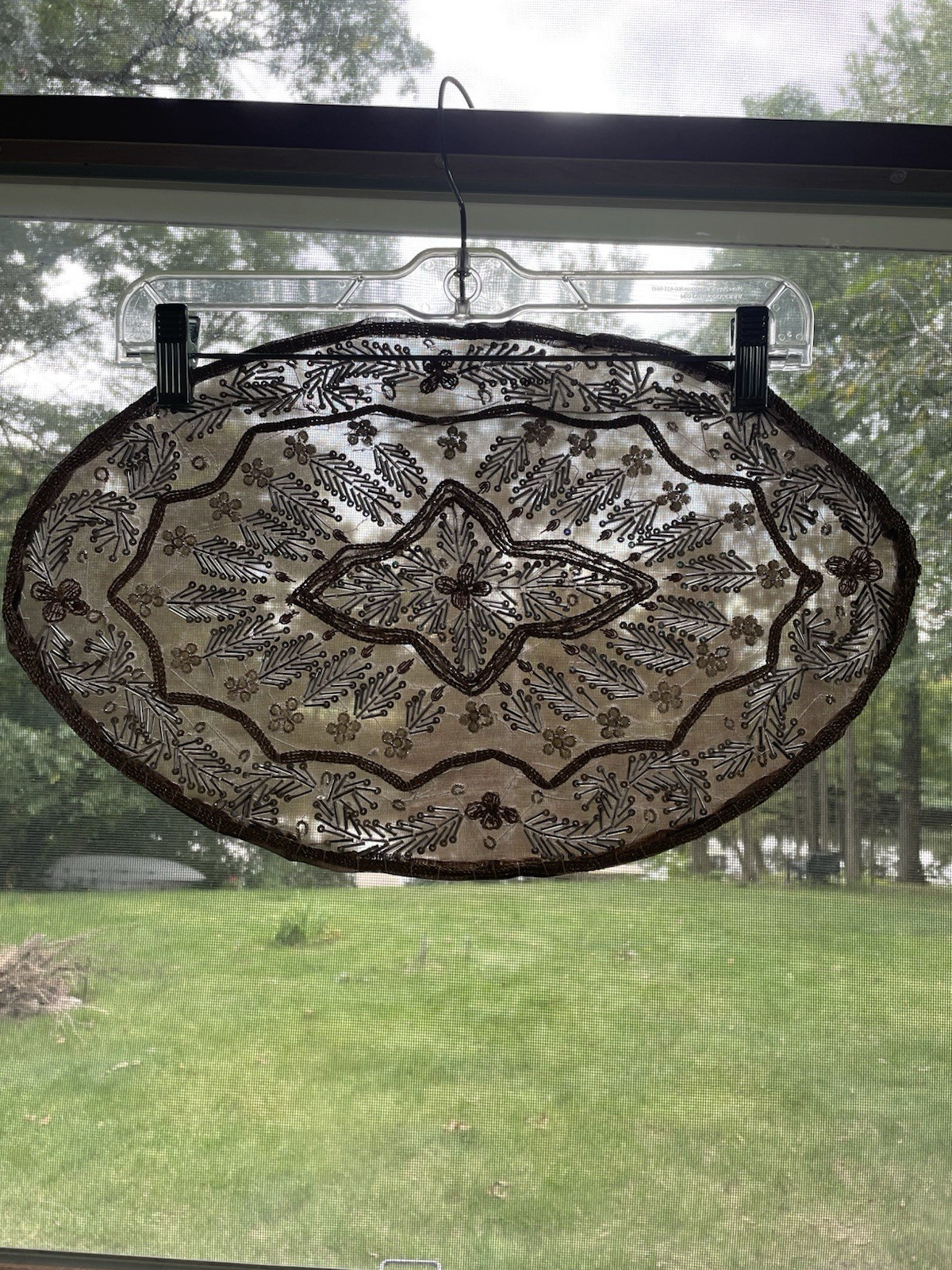 Handmade Embroidered, Doilies, Beaded, And Sequin Design, Old