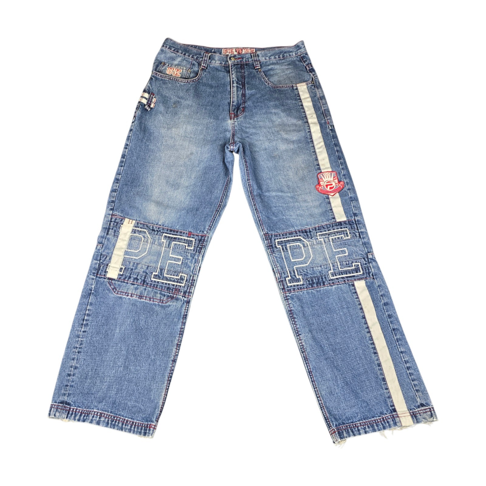 Vintage Pepe Jeans Men 36x33 London Baggy Embroidered Patch Blue Knee Pocket Y2K