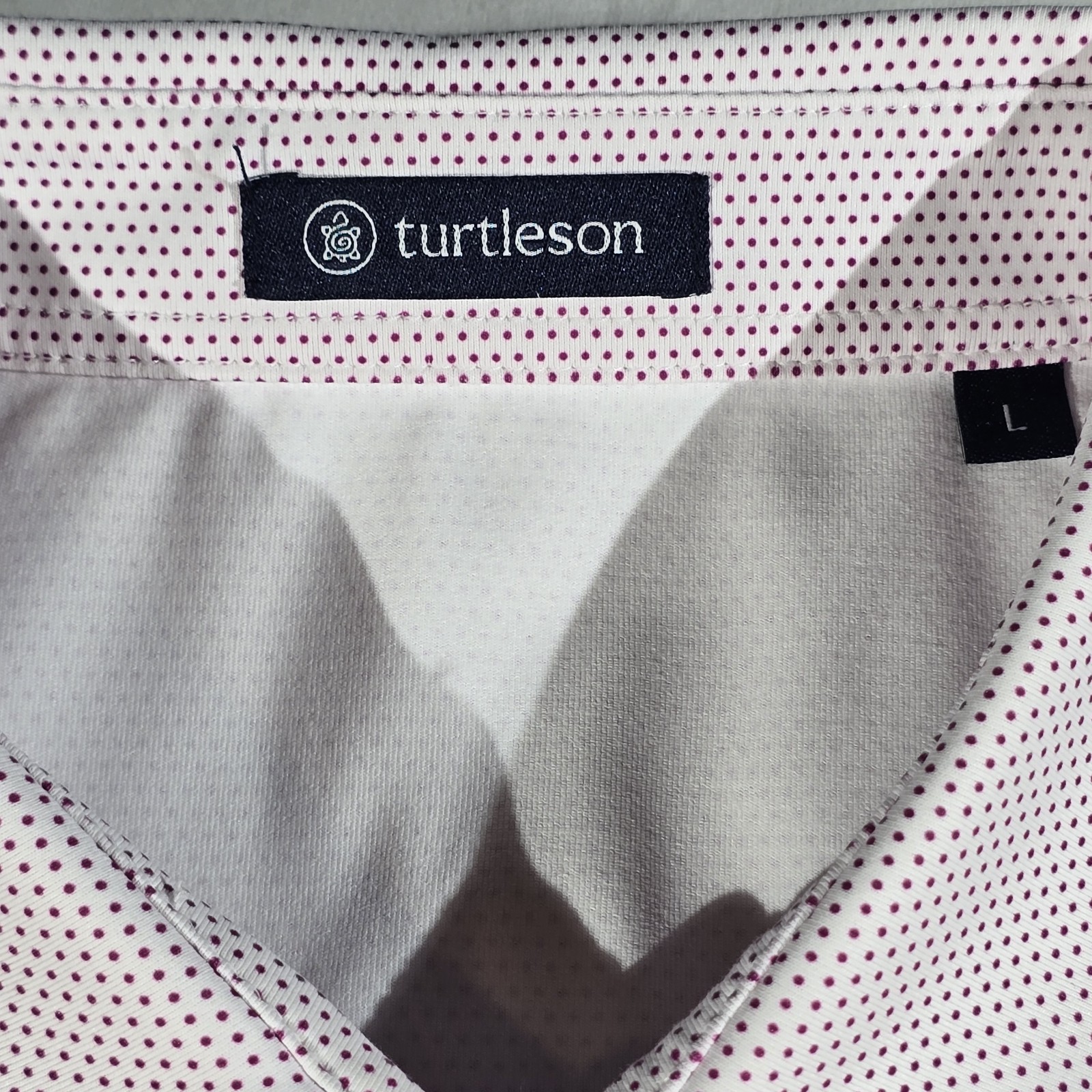 Turtleson Men’s L Golf Polo Shirt White Pink Micro Dot Performance Golf Turtleson Men’s L Golf Polo Shirt White Pink Micro Dot Performance Golf