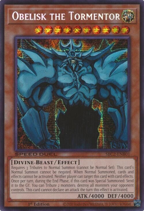 OBELISK THE TORMENTOR SECRET RARE SBC2-ENB01 LIGHT PLAY YUGIOH