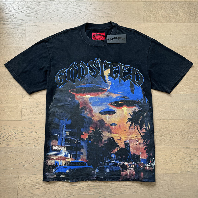 NEW Mens Godspeed Urban UFO print Tee Washed Short sleeved T-shirt NEW Mens Godspeed Urban UFO print Tee Washed Short sleeved T-shirt