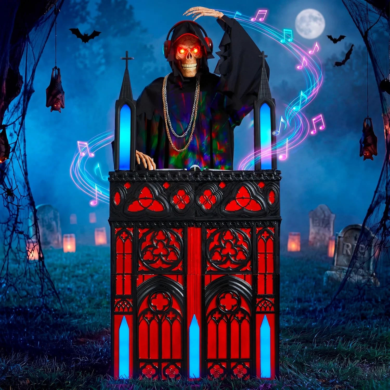 6FT ANIMATRONIC LIFE-SIZE GOTHIC SKELETON DJ REAPER HALLOWEEN DECORATION 2026