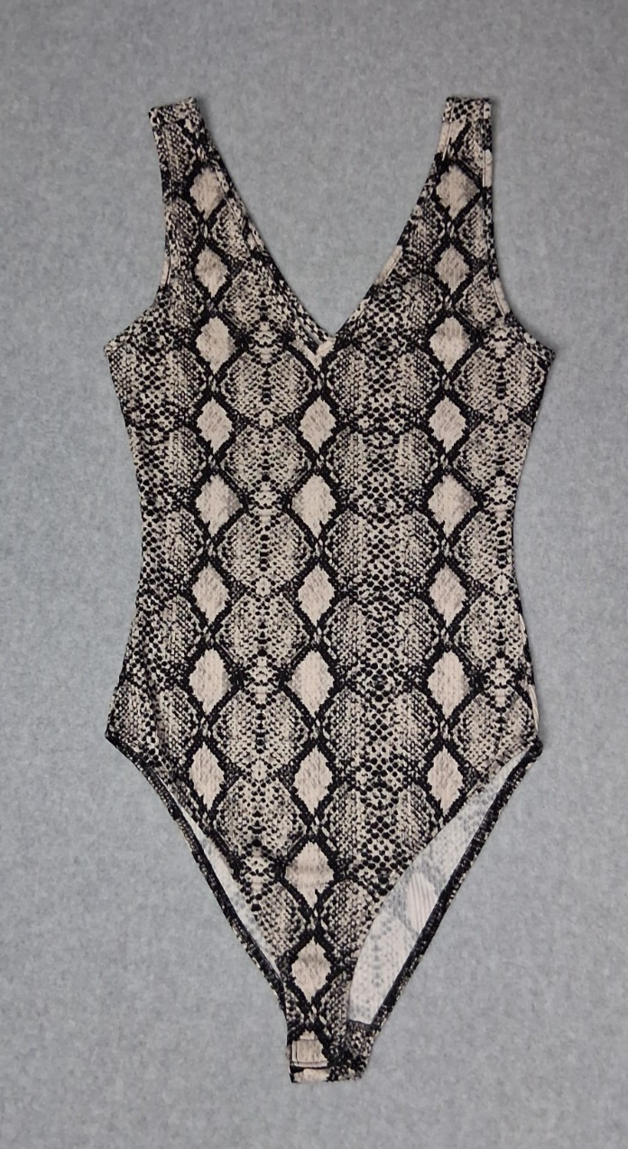 GB Gianni Bini Sleeveless Bodysuit Womems XS Snakeskin Vneck Festival Rave Glam
