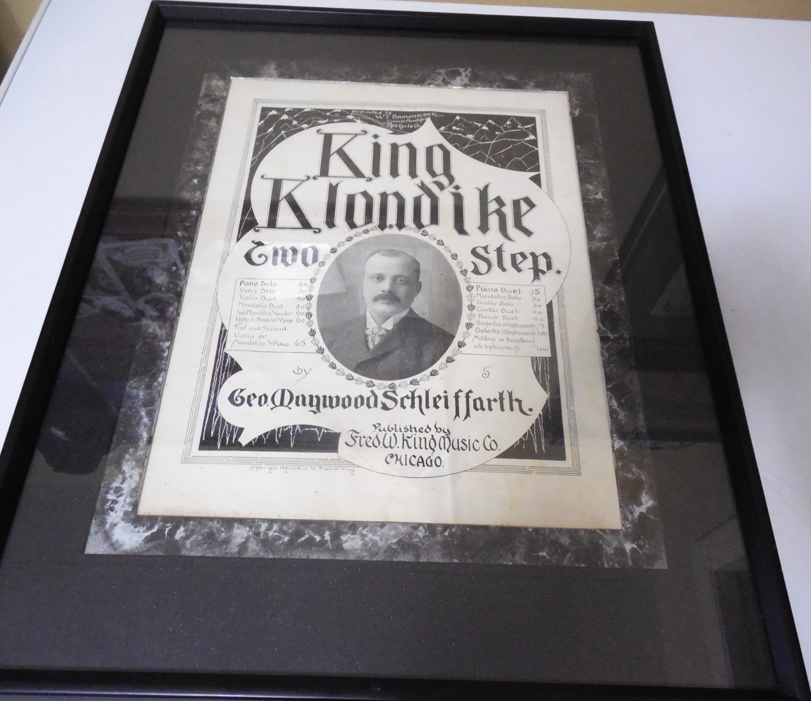 KING KLONDIKE TWO-STEP original 1897 framed sheet music Alaska Yukon very rare