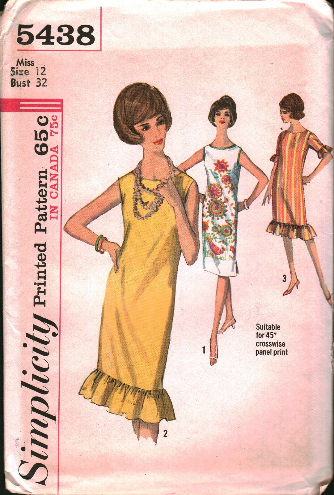 5438 Vintage Simplicity SEWING Pattern Misses Dress 1960s 12 Ruffled Hemline OOP
