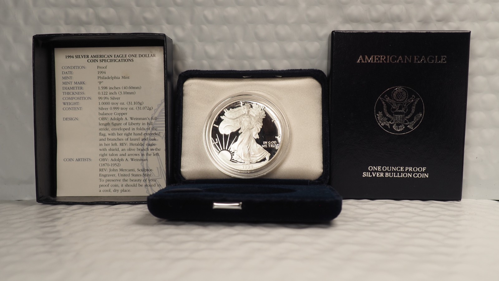 1994-P $1 AMERICAN SILVER PROOF EAGLE w/OGP & COA - 