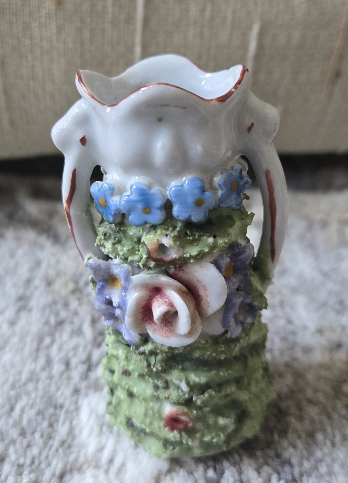 Antique C. 1910 Elfinware Vase Mossware 2-Handled Posey Vase, made in Germany