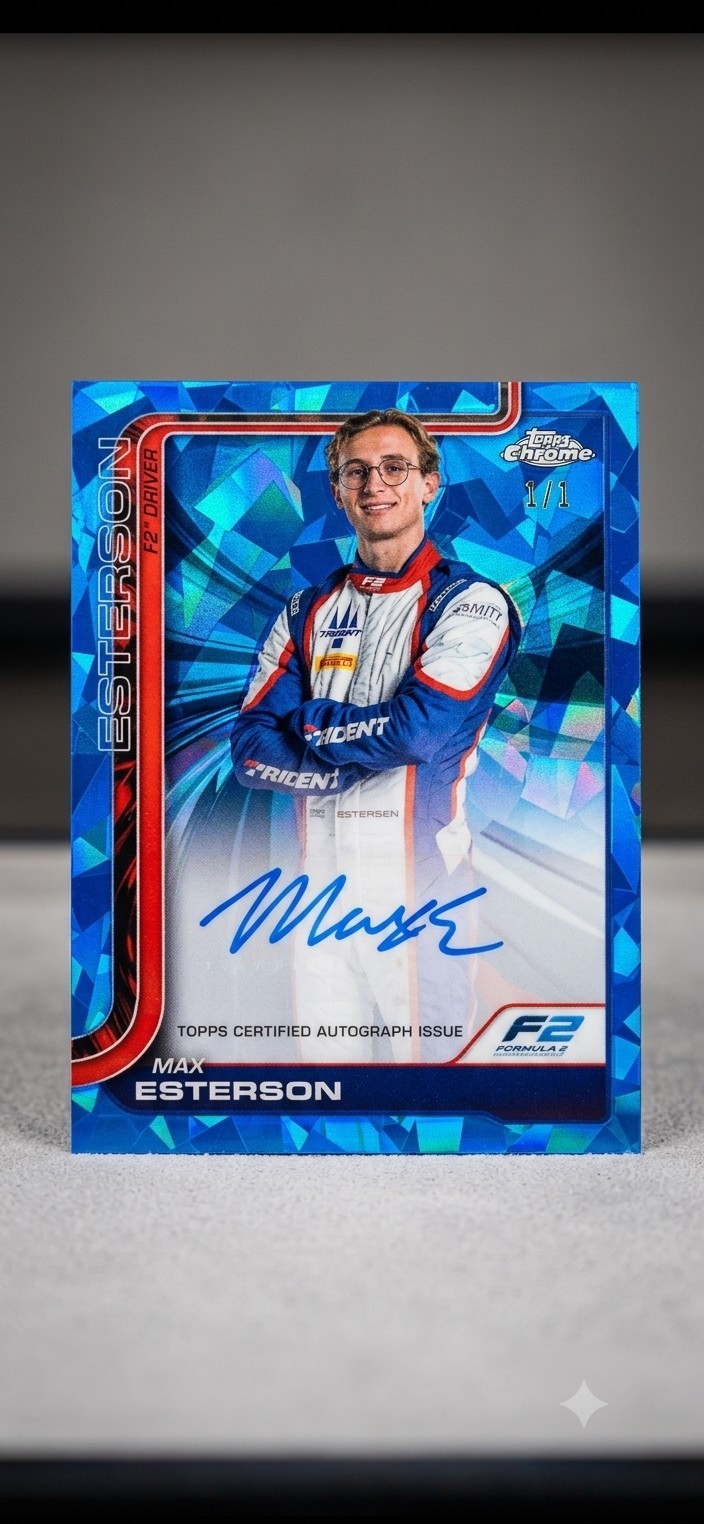 Topps 2025 Formula 1 Chrome Max Esterson Auto #CAC-EST /53 Trident F2 Saphire Topps 2025 Formula 1 Chrome Max Esterson Auto #CAC-EST /53 Trident F2 Saphire