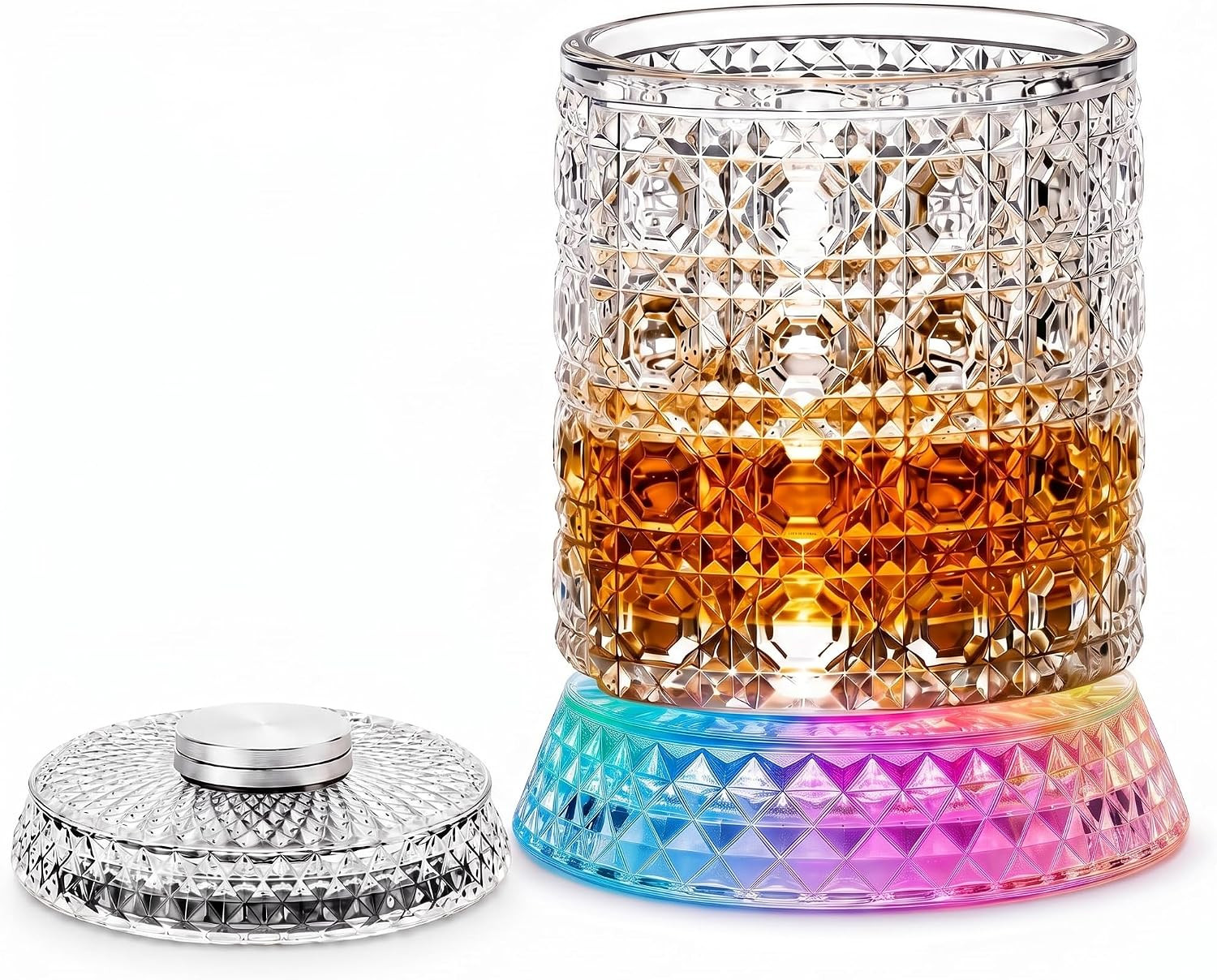 Spinning Whiskey Glass 360� Rotating LED Base 10 Oz for Bourbon Scotch Cocktails