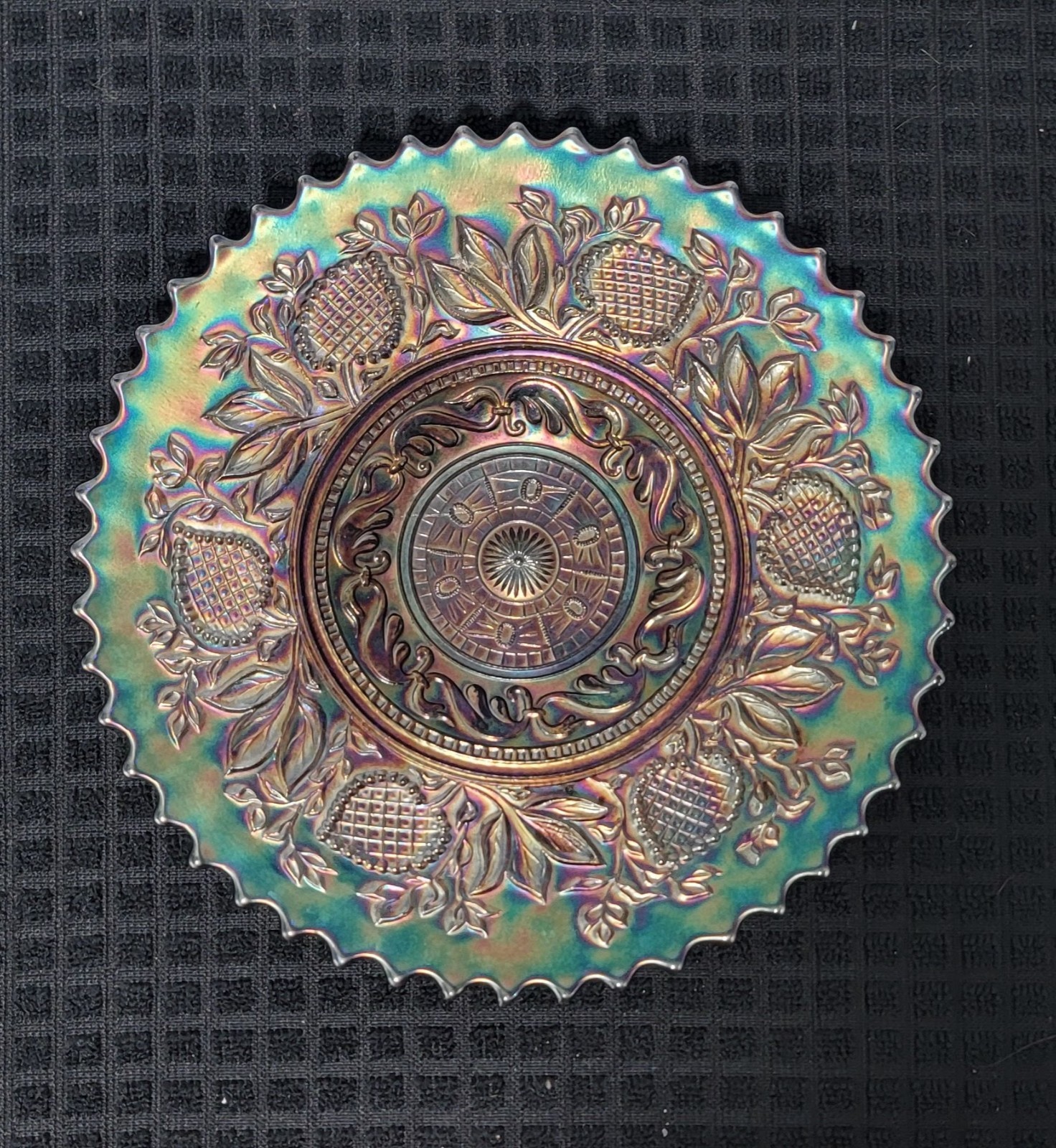 Antique Dugan Fanciful Blue Carnival Glass Plate 8-3/4