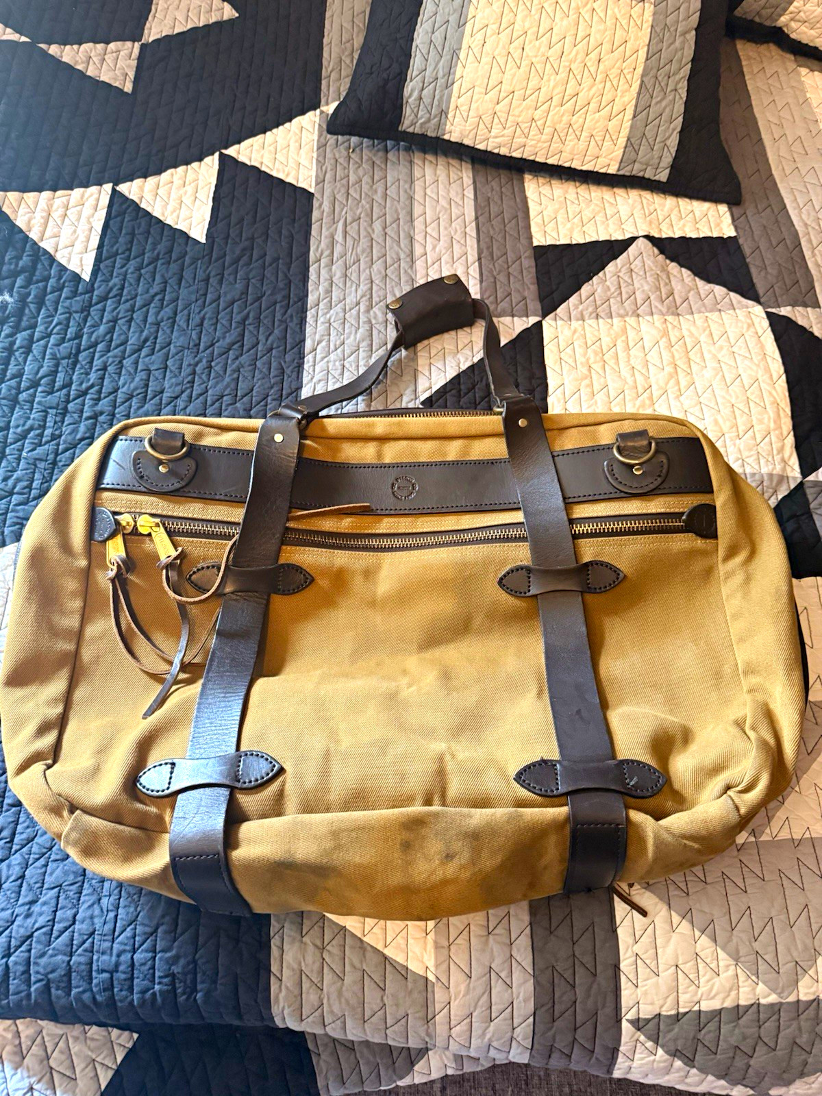 Vintage Filson 243 Large Pullman Bag Tan Rugged Twill Leather Made USA Vintage Filson 243 Large Pullman Bag Tan Rugged Twill Leather Made USA