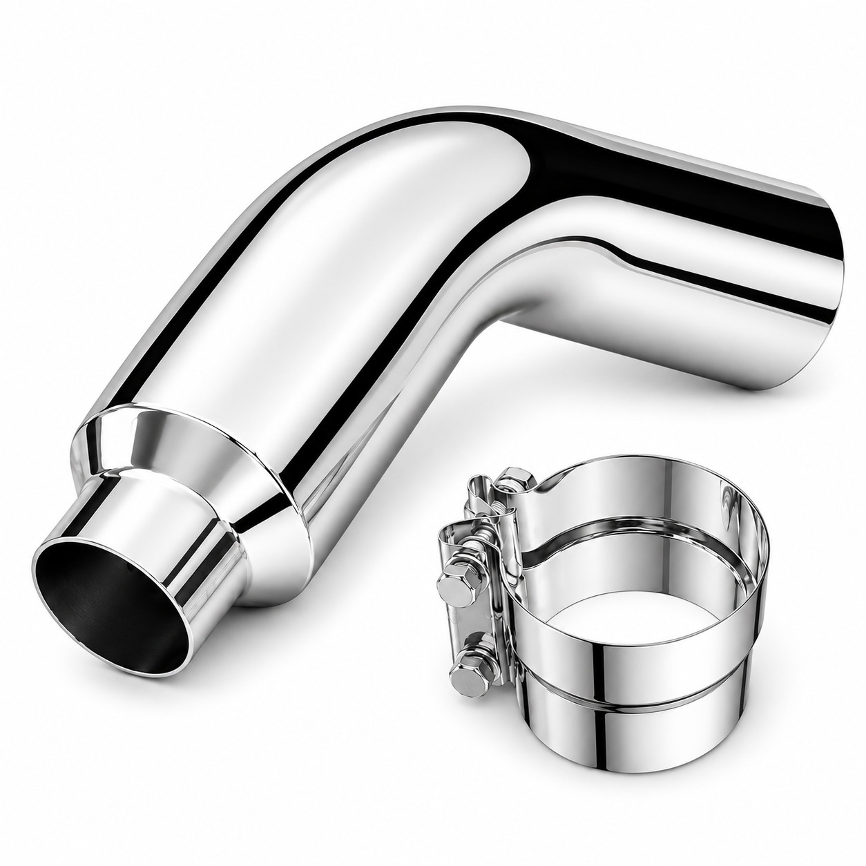 4-6 Inch Exhaust Elbow with Clamp, 4-Inch Inlet/6-Inch Outlet,Chrome-Plated Pipe 4-6 Inch Exhaust Elbow with Clamp, 4-Inch Inlet/6-Inch Outlet,Chrome-Plated Pipe