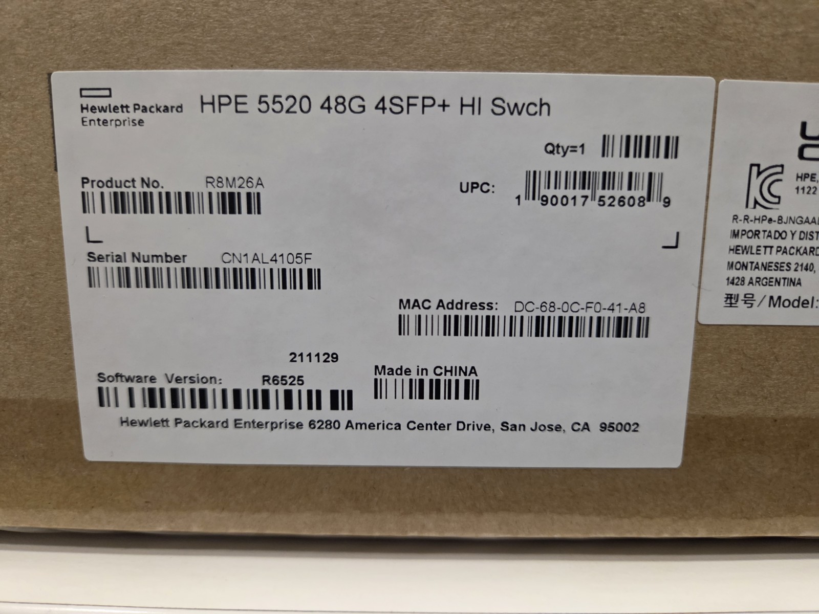 R8M26A HPE Flexnetwork 5520-48G 4SFP + HI 1 Slot Switch Inc VAT New/Open Box R8M26A HPE Flexnetwork 5520-48G 4SFP + HI 1 Slot Switch Inc VAT New/Open Box