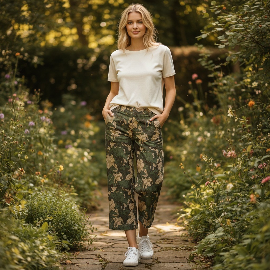 NWT Ann Taylor Loft Marisa Cropped Wide Leg Pant Green Botanical Leaf Print •12•