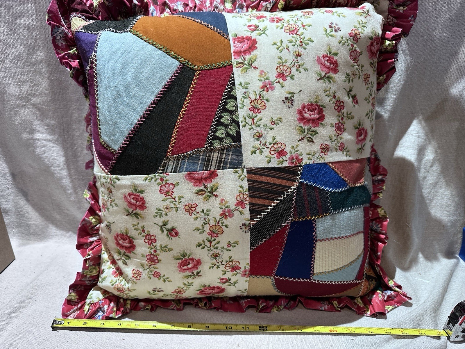 Antique Crazy Quilt Antique French Fabric Pillow Maiden Lane Vermont