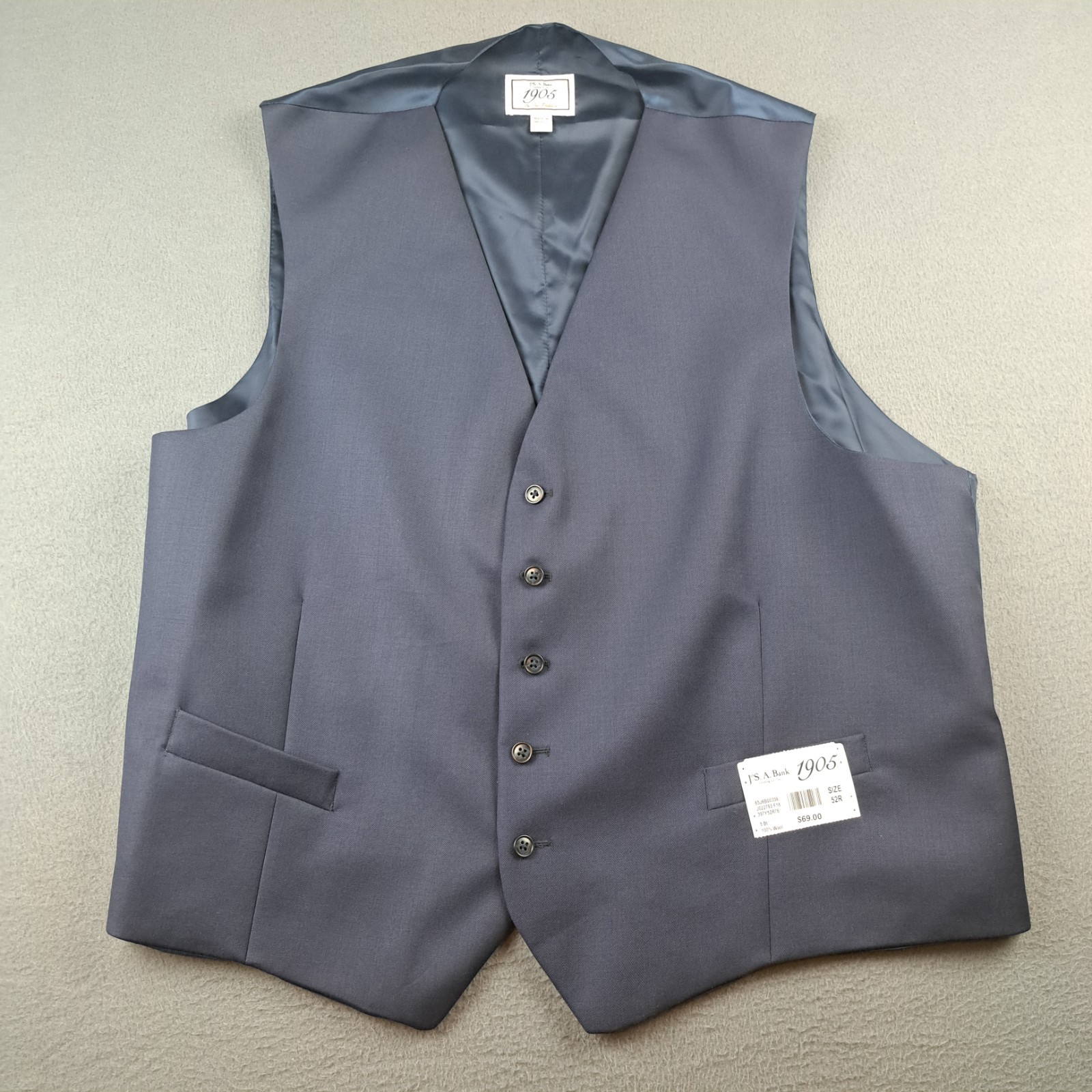 NWI Jos. A. Bank Waistcoat Vest Men\'s Size 52 Navy Blue Wool Undervest 5 Button
