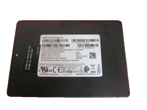 HP Samsung PM871b 2.5 SATA SSD 512GB 936840-001 919901-002 Solid state drive HP Samsung PM871b 2.5 SATA SSD 512GB 936840-001 919901-002 Solid state drive