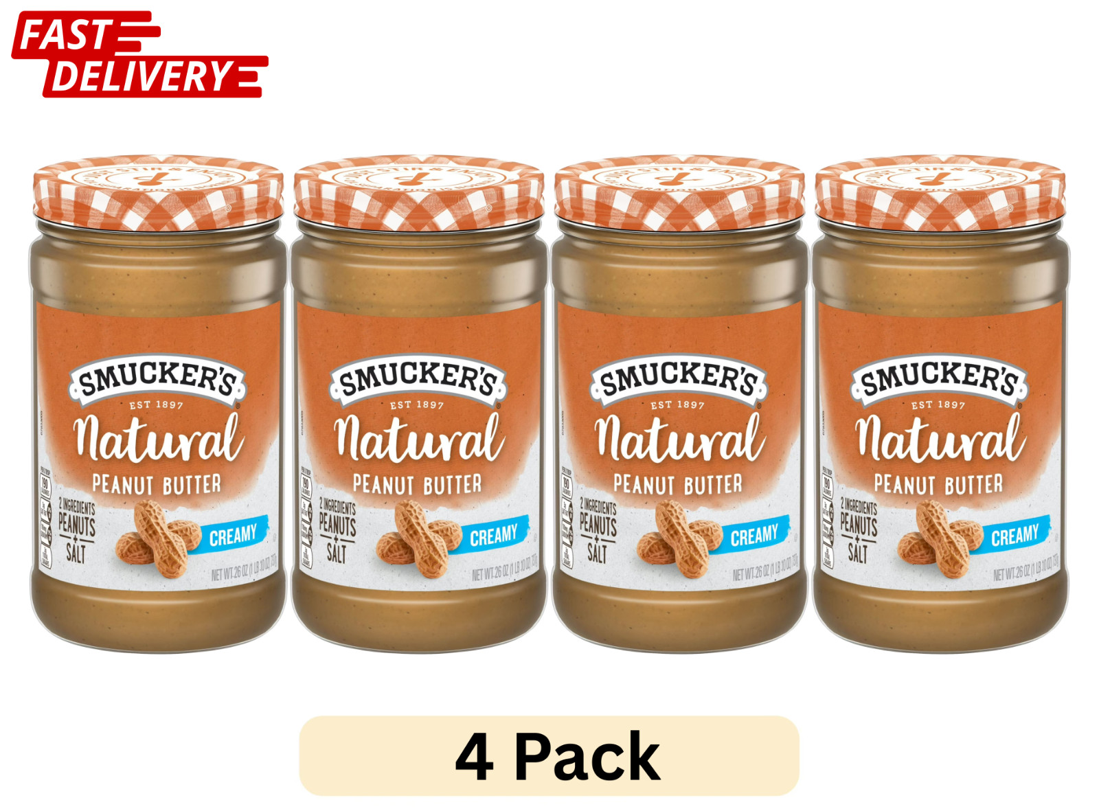 Smucker’s Natural Creamy Peanut Butter, 26 Oz. Jar Pack OF 4 With 