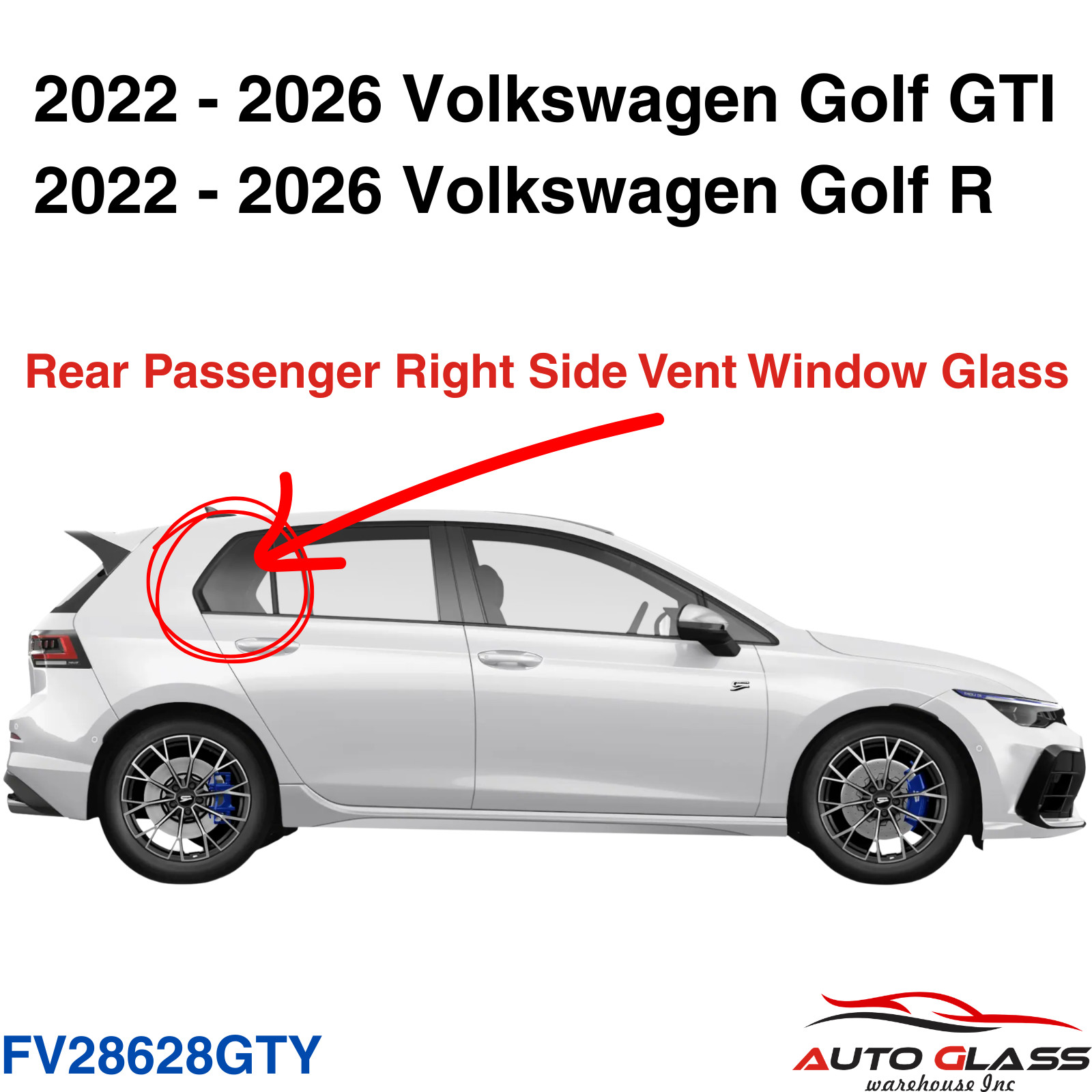 Fits 2022-2026 Volkswagen Golf GTI Golf R Rear Passenger Right Side Vent Window Fits 2022-2026 Volkswagen Golf GTI Golf R Rear Passenger Right Side Vent Window