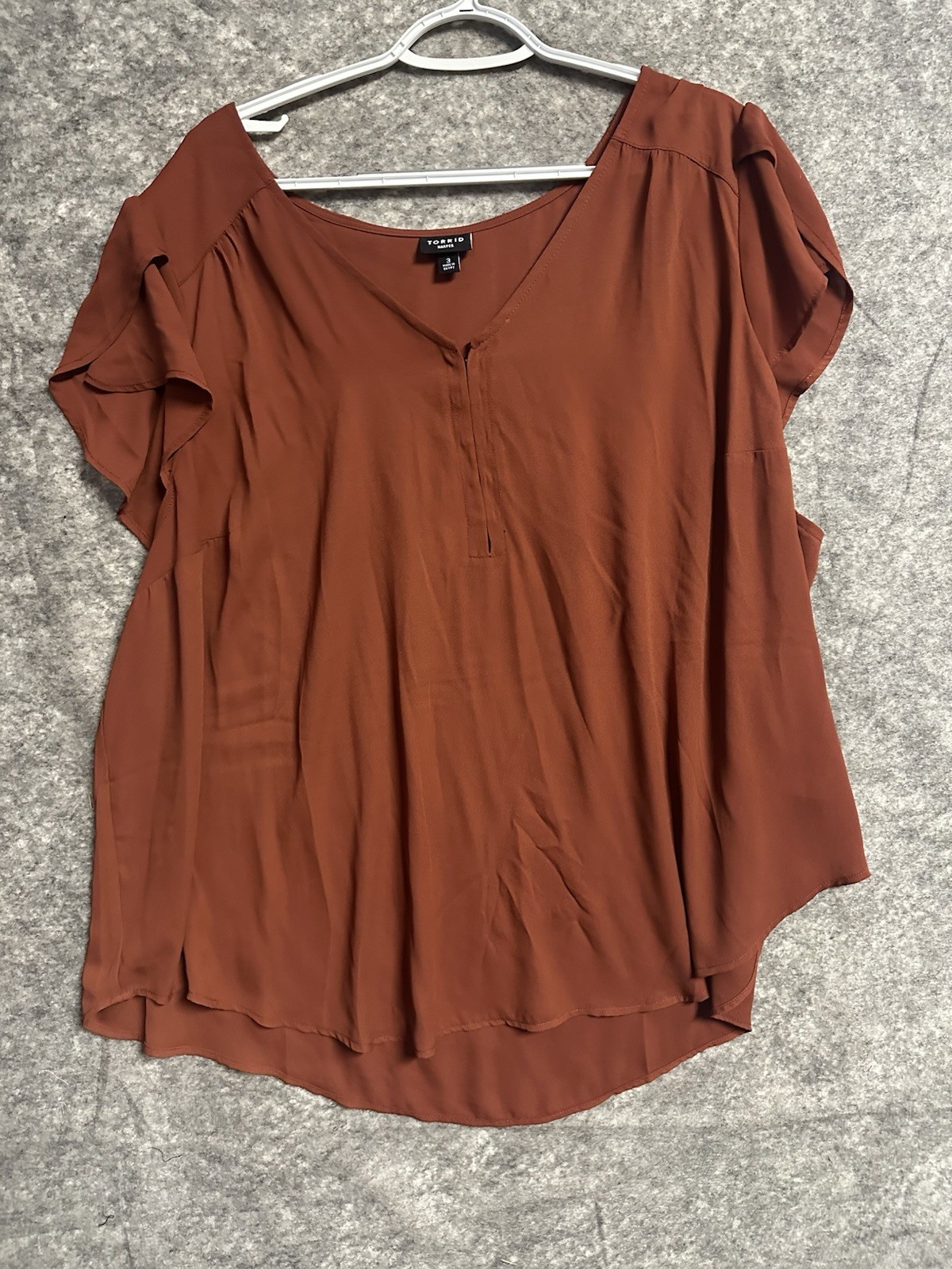 Torrid Top Womens 3 Brown Rust Cap Sleeve Popover Plus Loose Flowy Lightweight