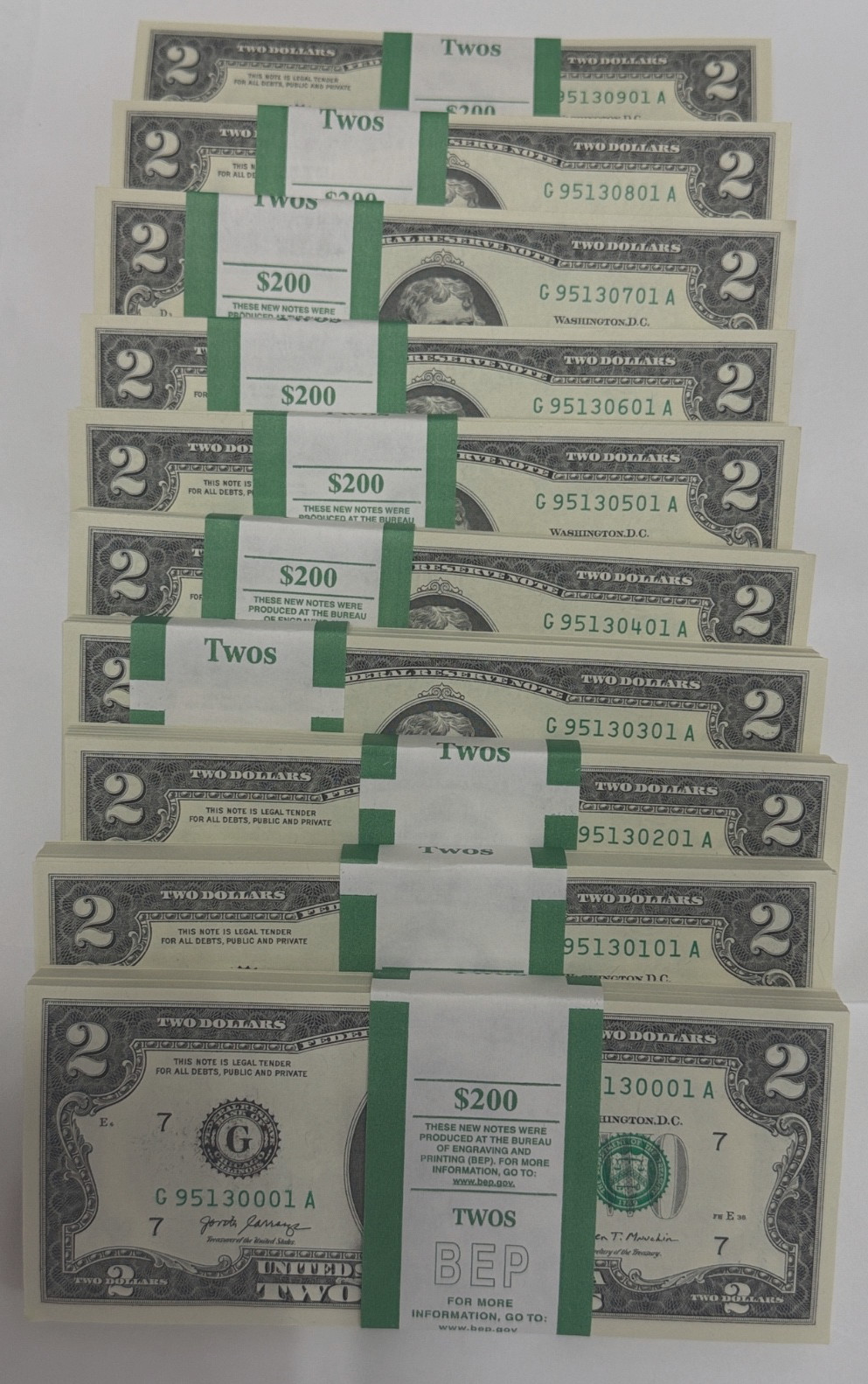 Two Dollar Bills Pack of 100 Notes Error 2017A $2 BEP Strap Consecutive