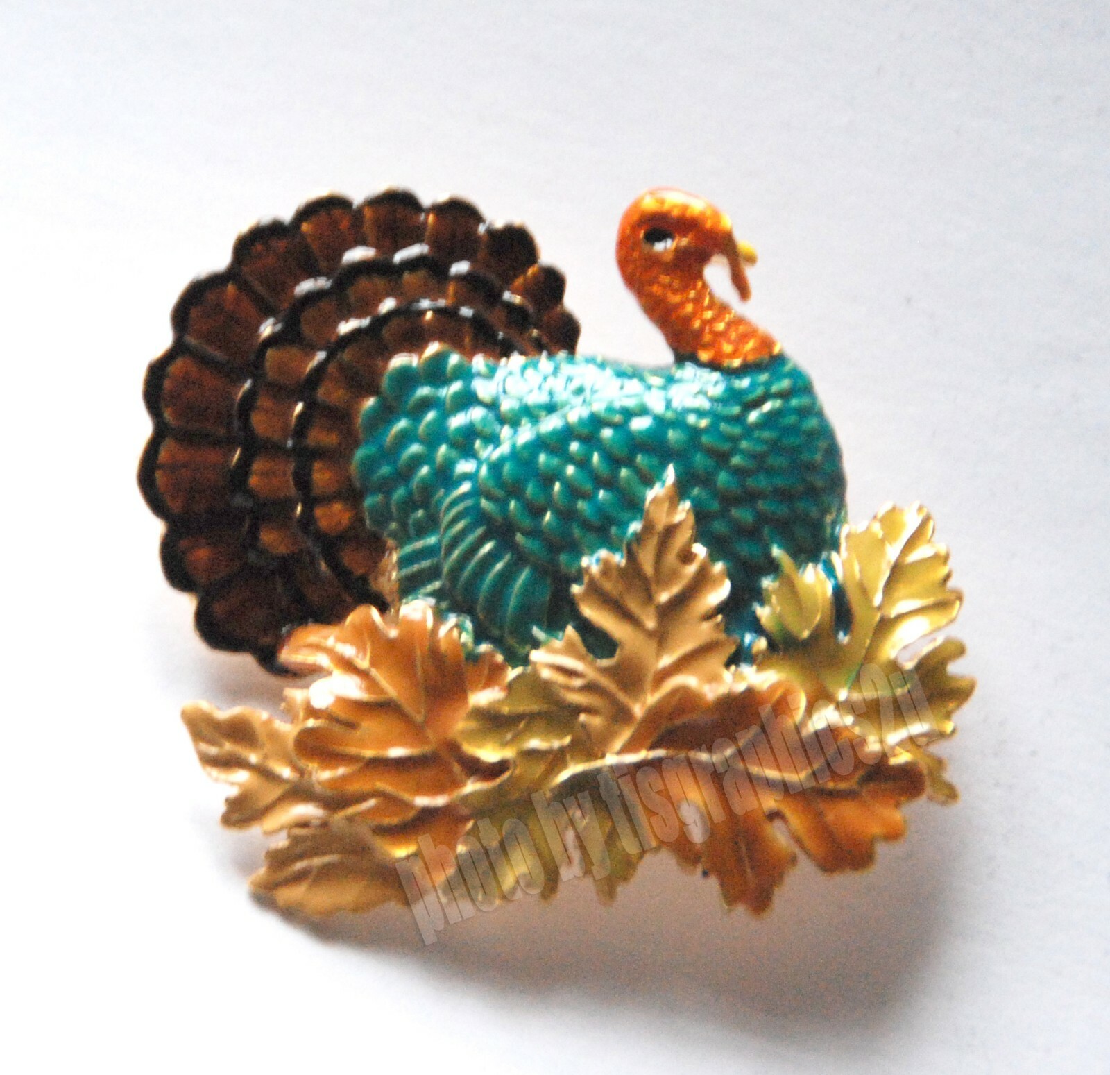 Thanksgiving Turkey Pin and/OR Pendent / Turkey in Fall Leaves / Gold-tone / NEW